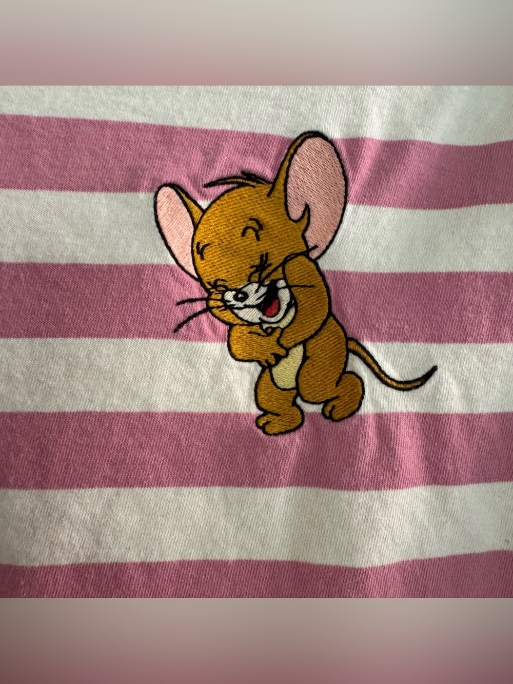 Zara Tom and Jerry Striped Pink White Long Sleeve Tee Top Graphic Girls 11-12 - Picture 2 of 7